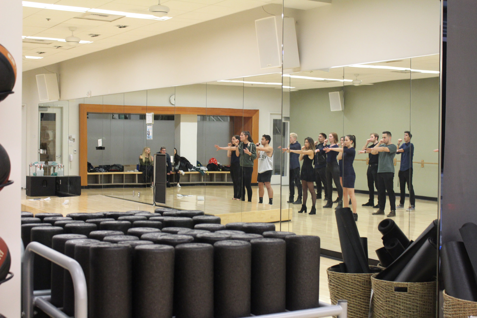 Vocal workout- In need of a mirrored rehearsal space, “Take It SLO” takes over a studio in the Cal Poly recreation center. San Luis Obispo, Calif., Monday, January 30, 2017.